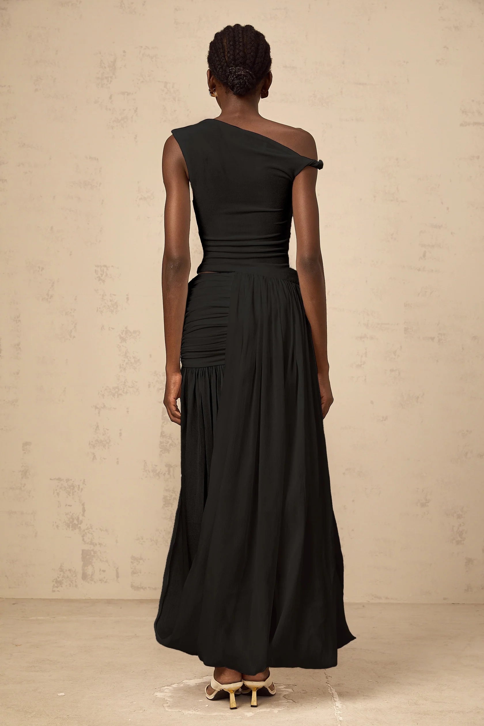 Black One - Shoulder Ruched Maxi Dress mono-shoulder shirred-panel maxi dress in Black Evening Dress