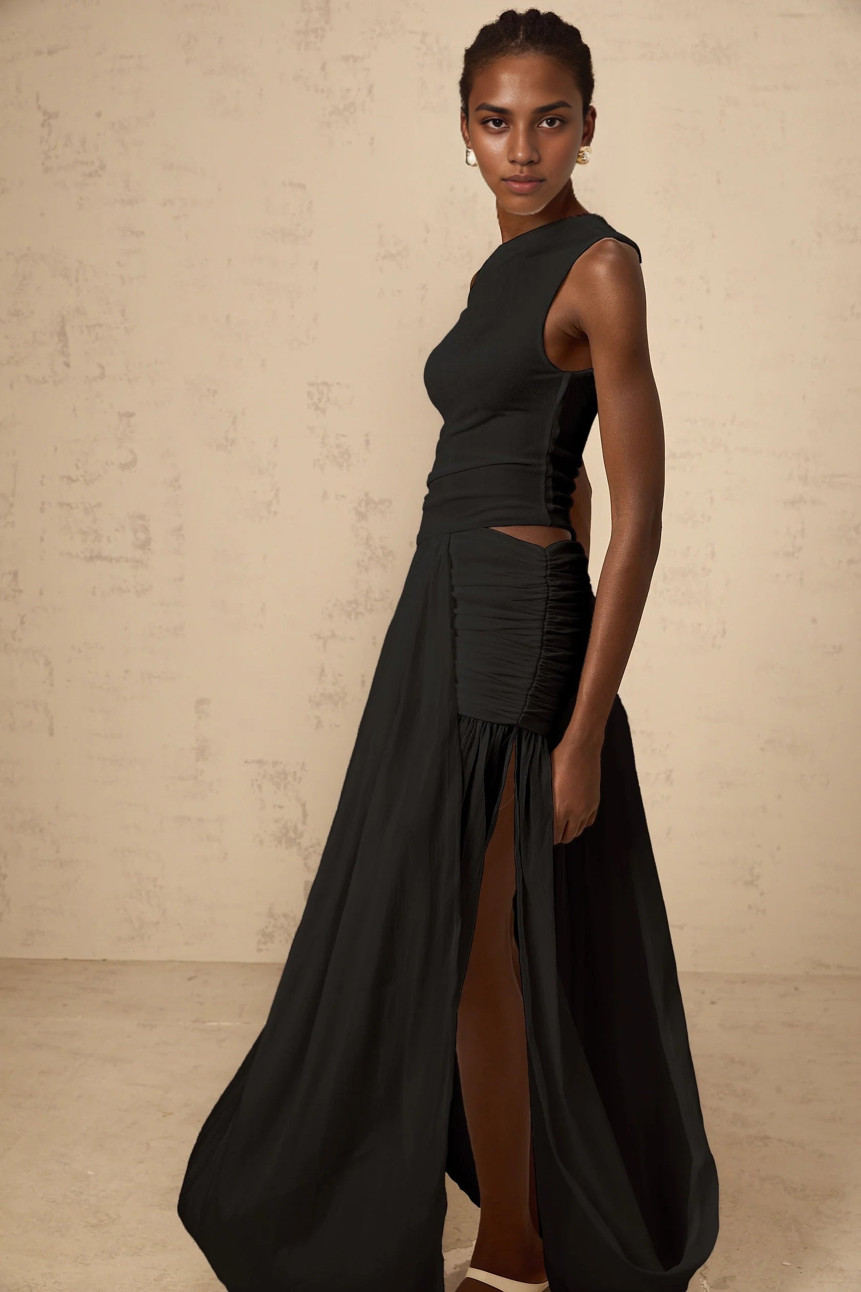 Black One - Shoulder Ruched Maxi Dress mono-shoulder shirred-panel maxi dress in Black Evening Dress