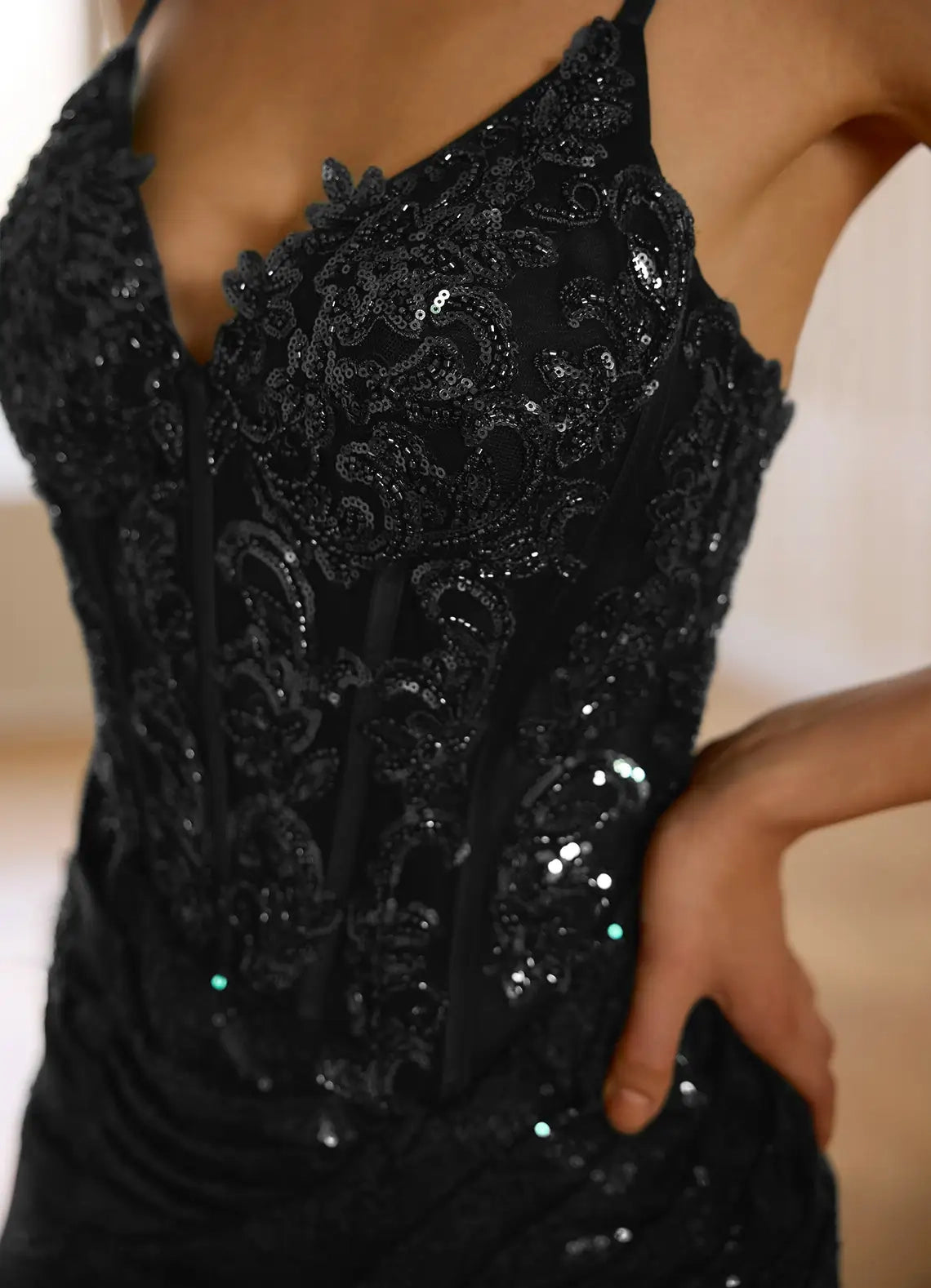 Black Sequin Spaghetti Strap Mini Dress with Lace Detail Shinora Black Mini Dress Homecoming Dresses