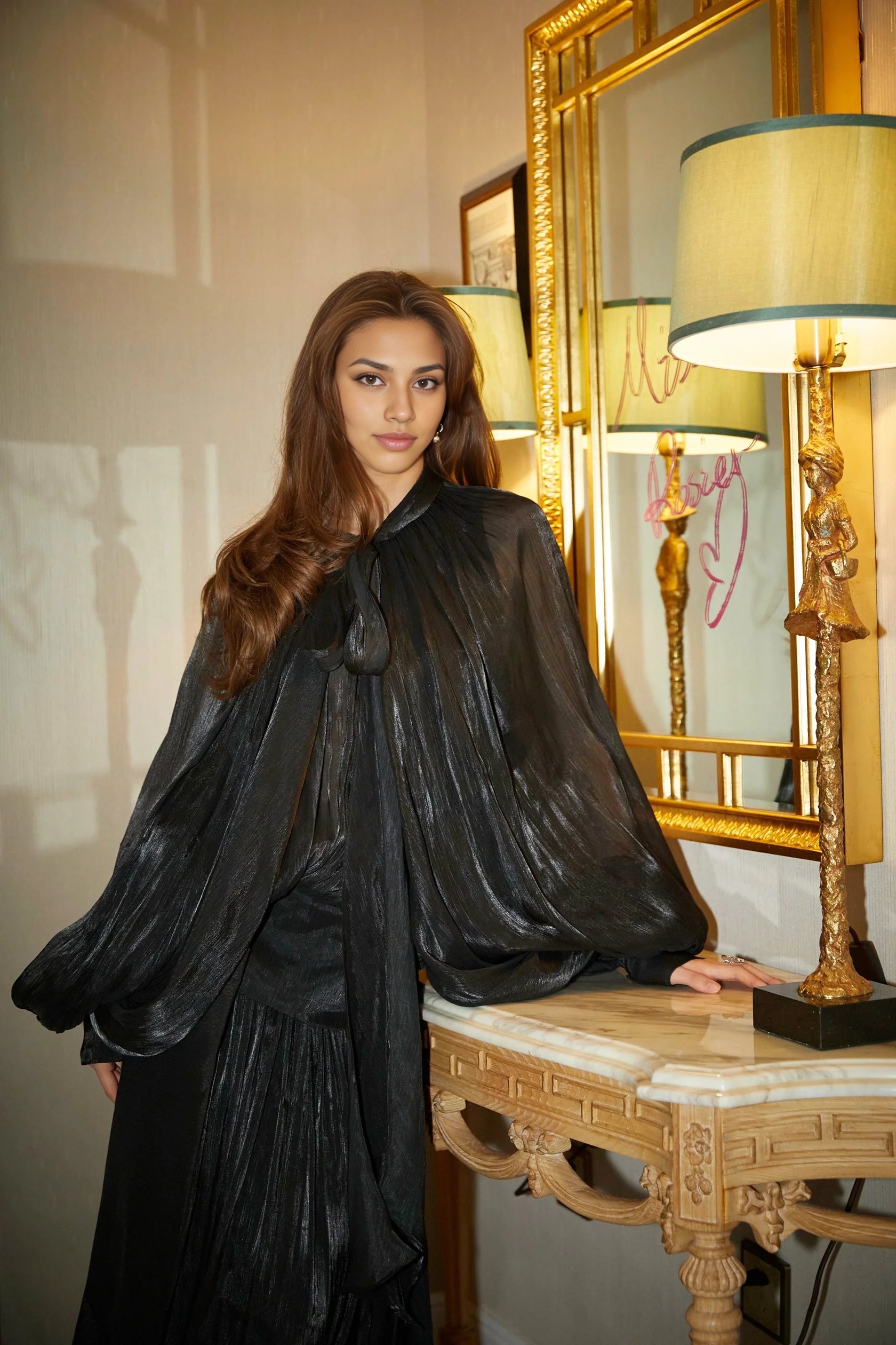 Black Sheer Draped High - Neck Maxi Dress Mila pleated satin maxi dress in Black Evening Dress