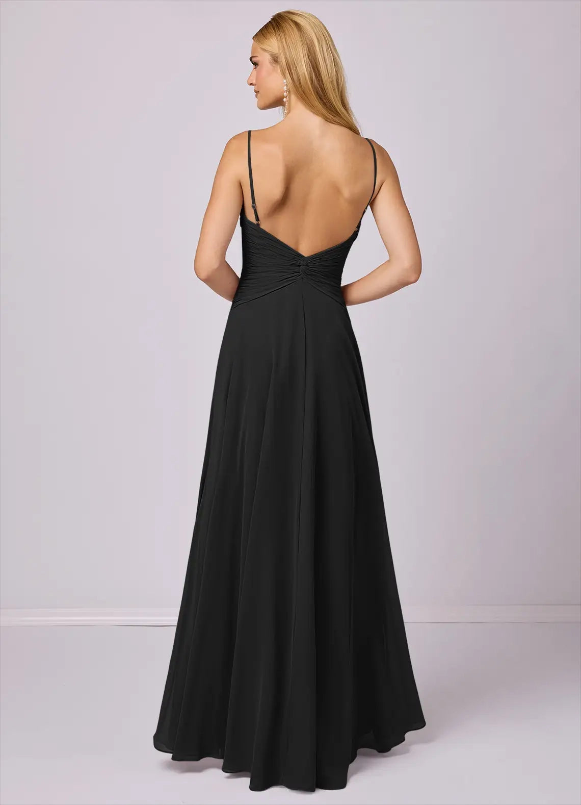 Black Spaghetti Strap Backless Evening Gown A-Line Chiffon Dress black Bridesmaid Dresses