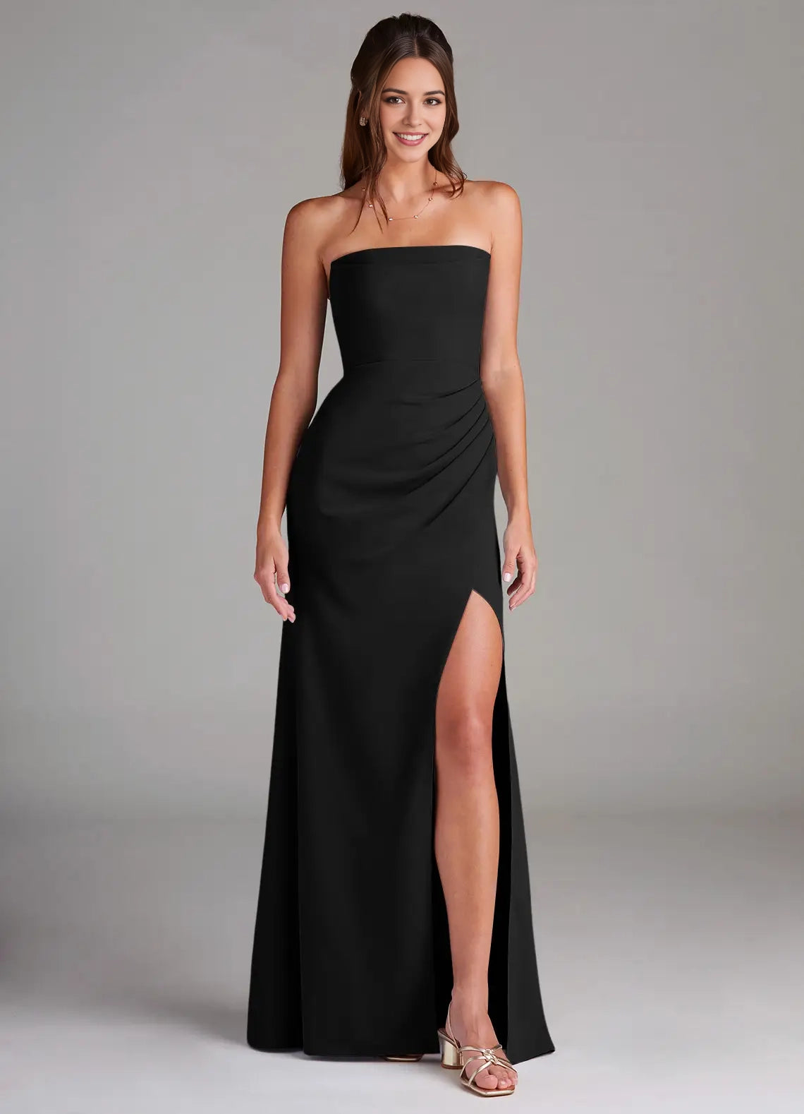 Black Spaghetti Strap Maxi Dress with Side Slit and Open Back Black Sheath Strapless Stretch Crepe Convertible Dress Bridesmaid Dresses