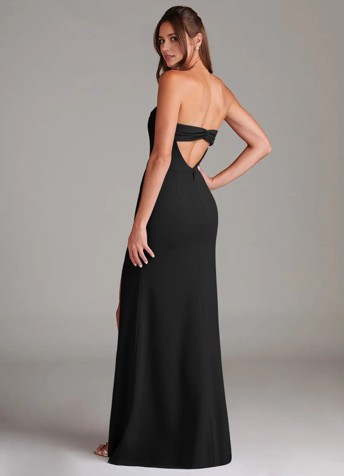 Black Spaghetti Strap Maxi Dress with Side Slit and Open Back Black Sheath Strapless Stretch Crepe Convertible Dress Bridesmaid Dresses