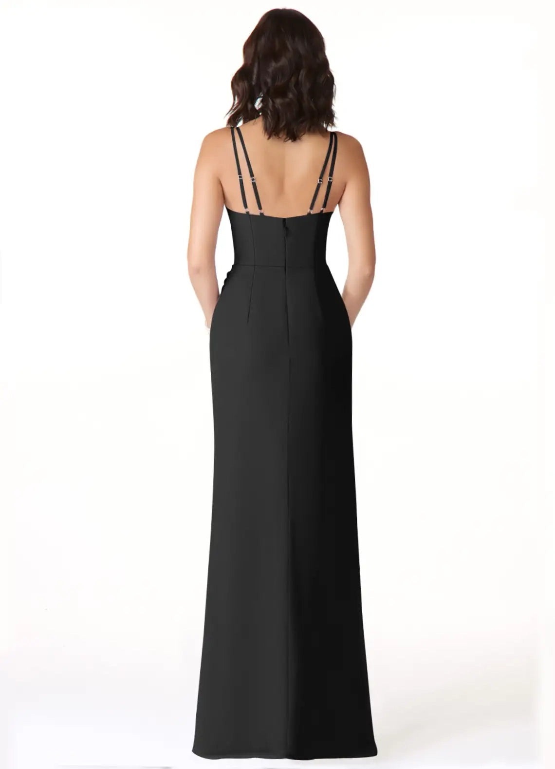 Black Spaghetti Strap Maxi Dress with Side Slit Mermaid V-Neck Pleated Chiffon Dress Bridesmaid Dresses