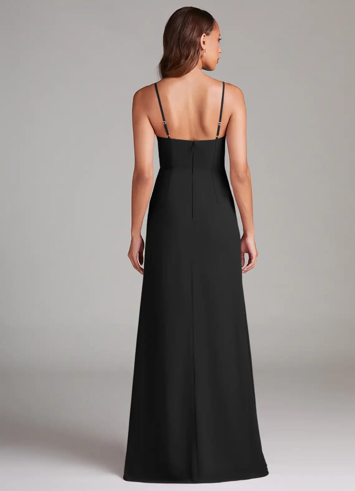 Black Spaghetti Strap V-Neck Maxi Dress with Side Slit Sheath Pleated Chiffon Dress Bridesmaid Dresses