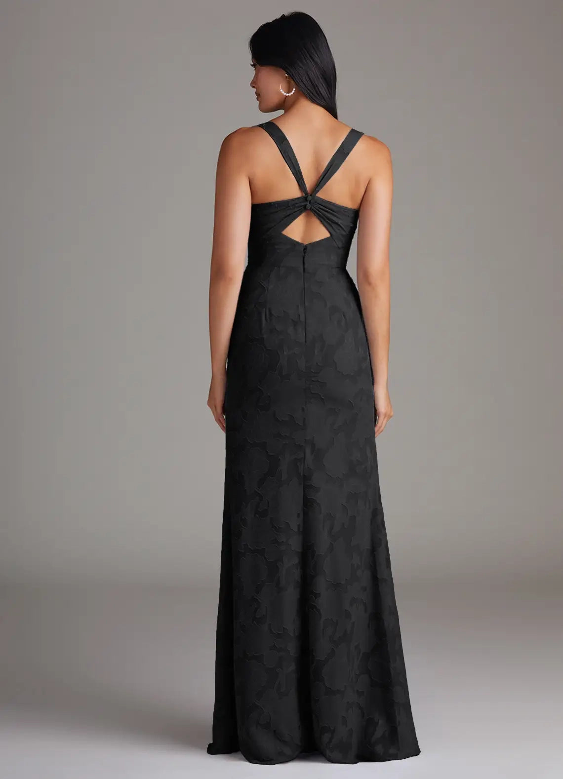 Black Square Neck Maxi Dress with Cross-Back and Side Slit Sheath Pleated Floral Burnout Dress Bridesmaid Dresses