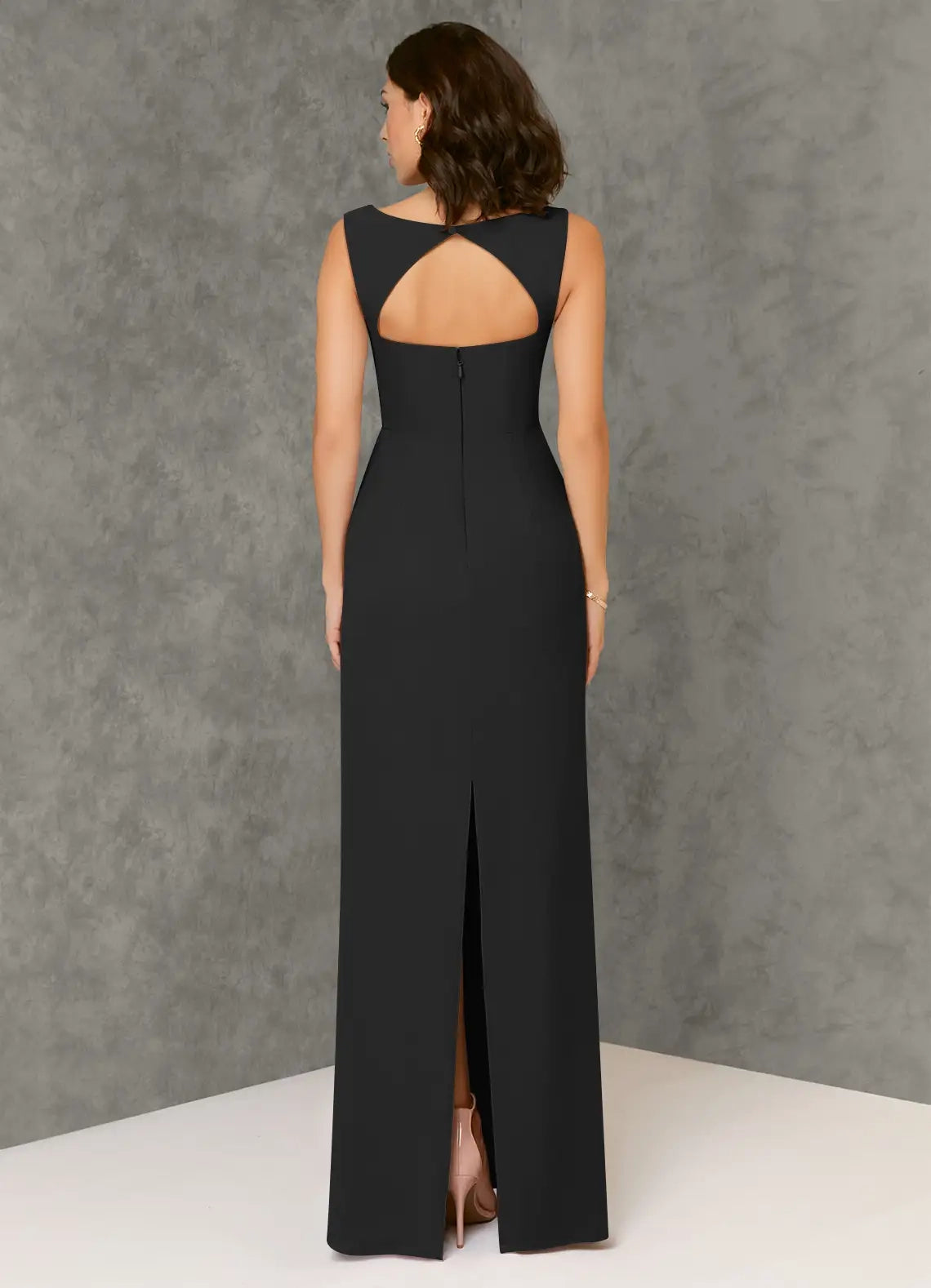Black Square Neck Maxi Dress with Cutout Back Sheath Square Neckline Chiffon Dress Bridesmaid Dresses
