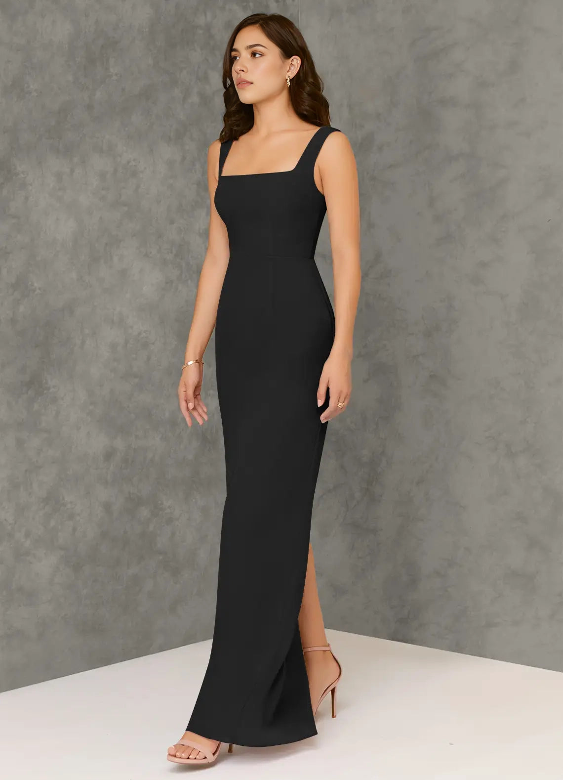 Black Square Neck Maxi Dress with Cutout Back Sheath Square Neckline Chiffon Dress Bridesmaid Dresses