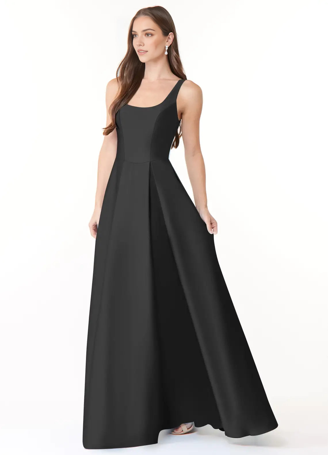 Black Square Neck Open Back Ball Gown with Pockets Ball-Gown with Pockets Stretch Satin Bridesmaid Dresses