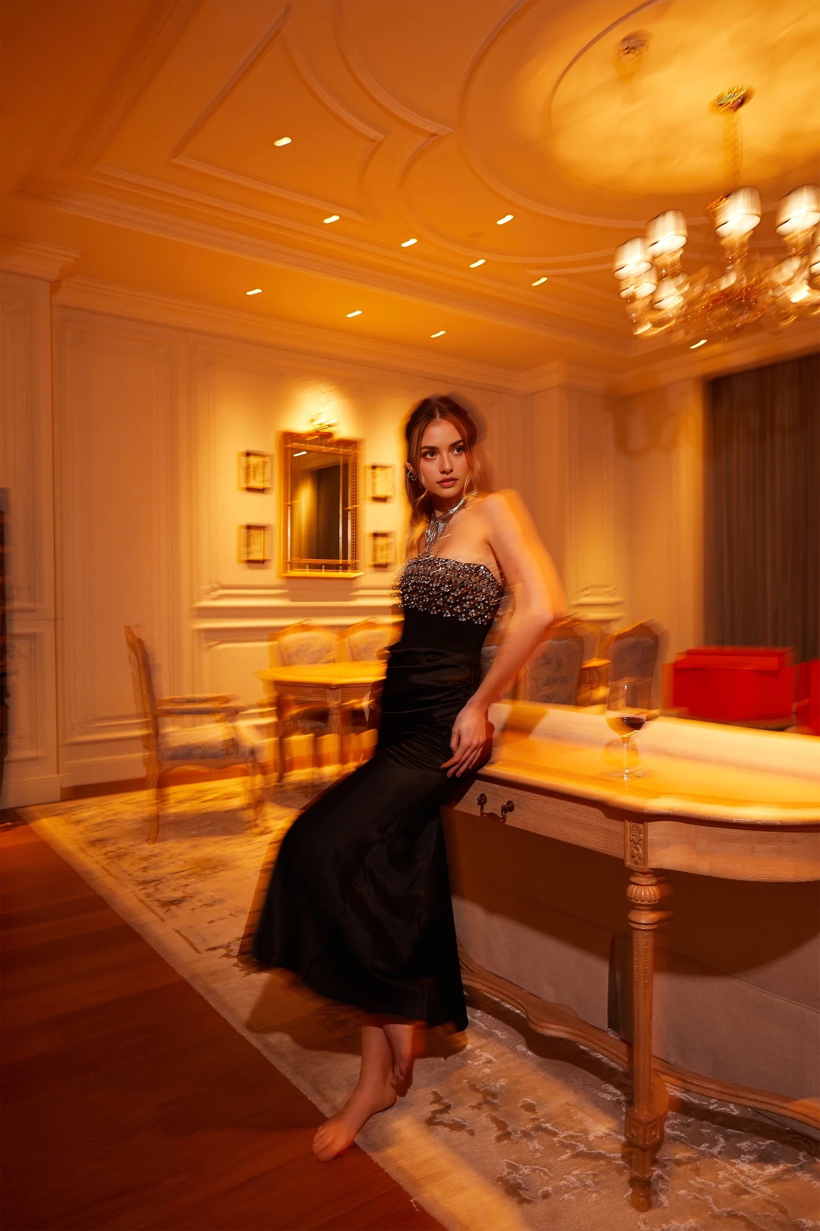 Black Strapless Beaded Mermaid Maxi Dress Aurore Crystal Embellished Maxi Dress Evening Dress