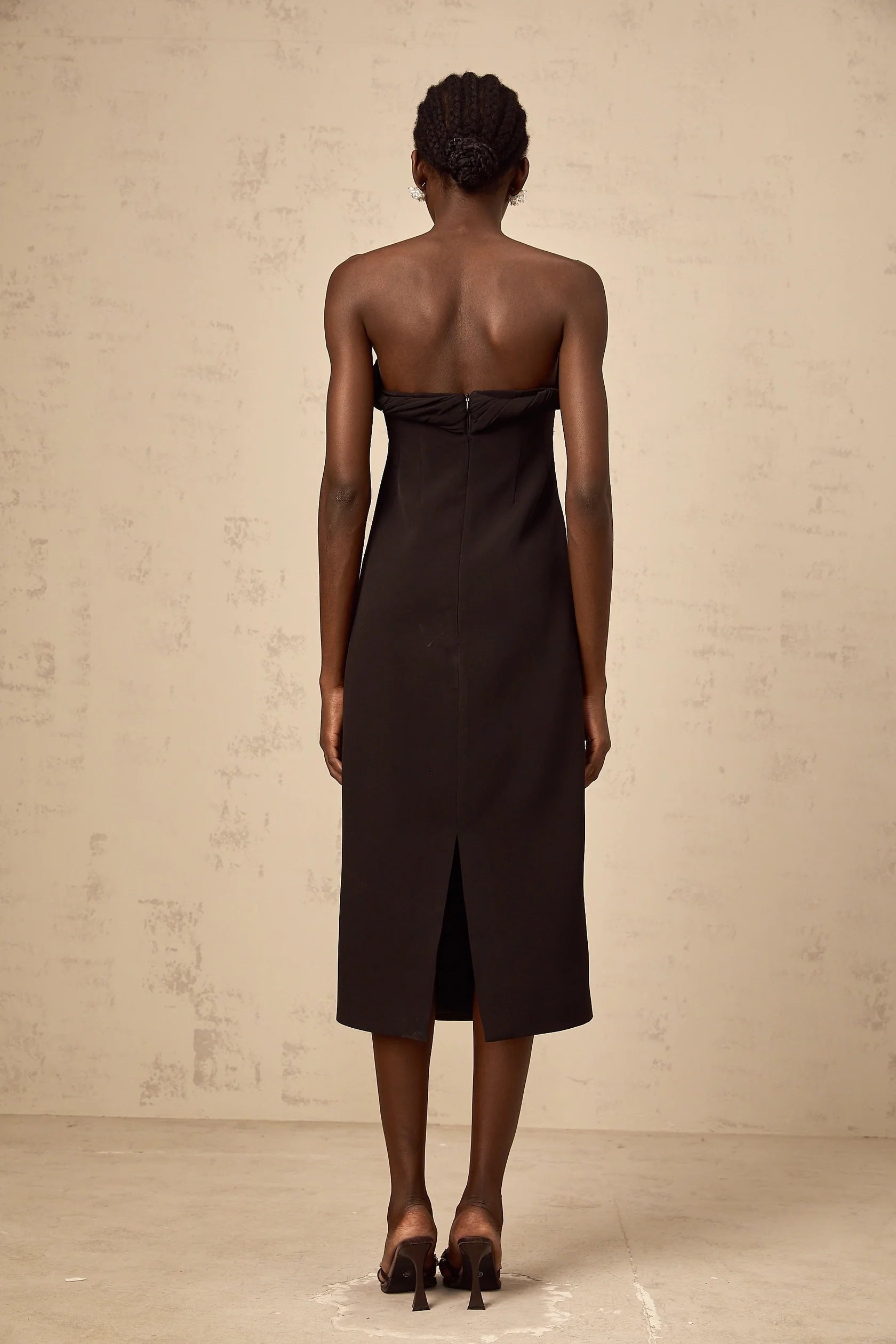 Black Strapless Cutout Midi Dress Florence black off-shoulder cut-out fitted midi dress Evening Dress