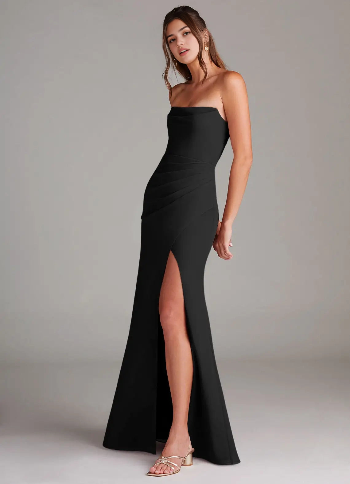 Black Strapless Maxi Dress with Back Cutout and Side Slit Black Sheath Strapless Chiffon Convertible Dress Bridesmaid Dresses