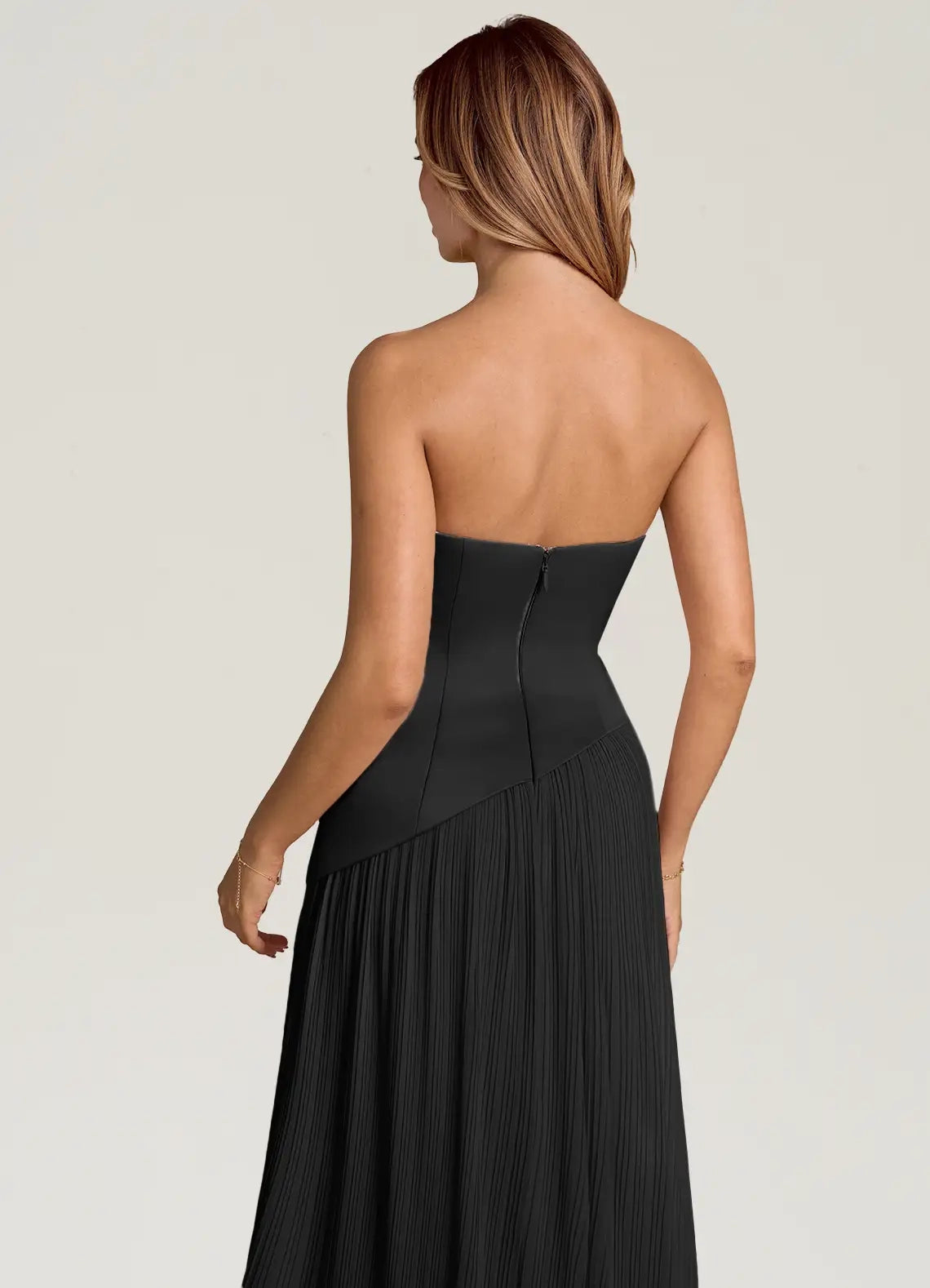Black Strapless Maxi Dress with Draped Scarf and Side Slit  A-Line Strapless Chiffon Convertible Dress Bridesmaid Dresses