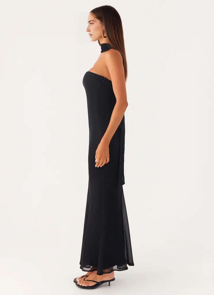 Black Strapless Mermaid Maxi Dress with Scarf Detail Strapless neckline Bridesmaid Dresses