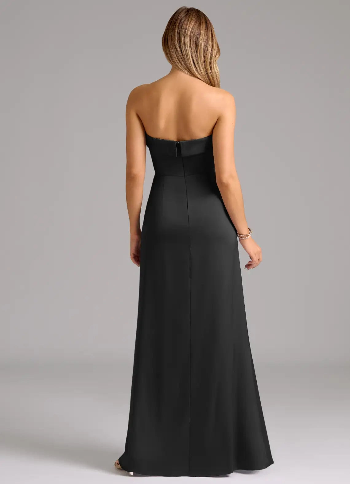 Black Strapless Satin Evening Gown with Side Slit A-Line Stretch Satin Convertible Dress Bridesmaid Dresses