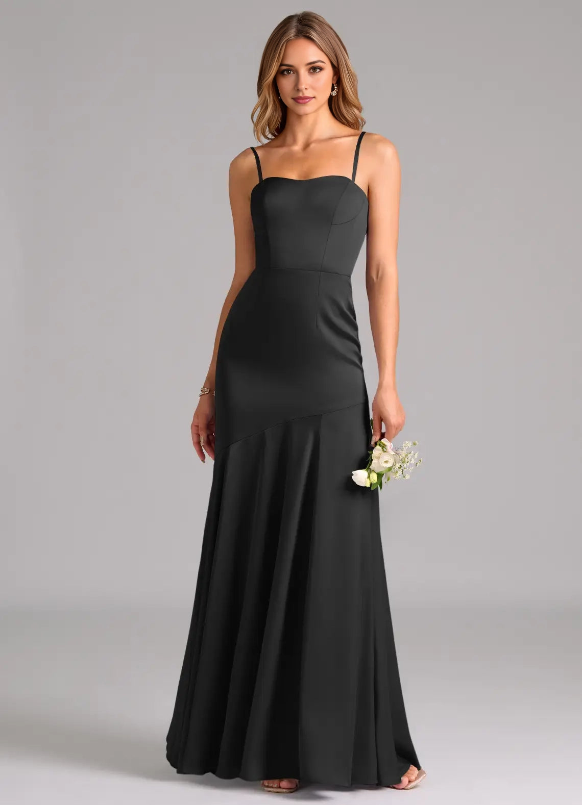 Black Strapless Satin Maxi Dress with Long Scarf Detail  Mermaid Stretch Convertible Dress Bridesmaid Dresses