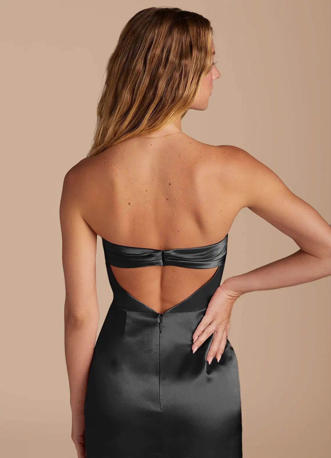 Black Strapless Satin Maxi Dress with Open Back and Side Slit Mermaid Pleated Metallic Satin Convertible Dress Bridesmaid Dresses