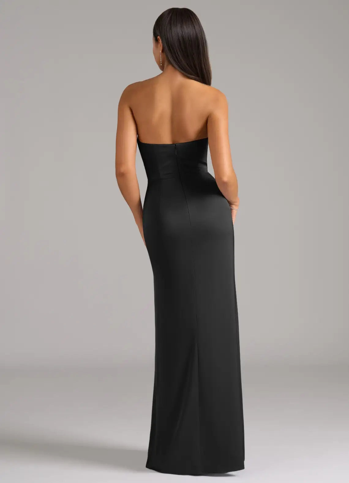 Black Strapless Satin Maxi Dress with Side Slit  Sheath Stretch Convertible Bridesmaid Dresses