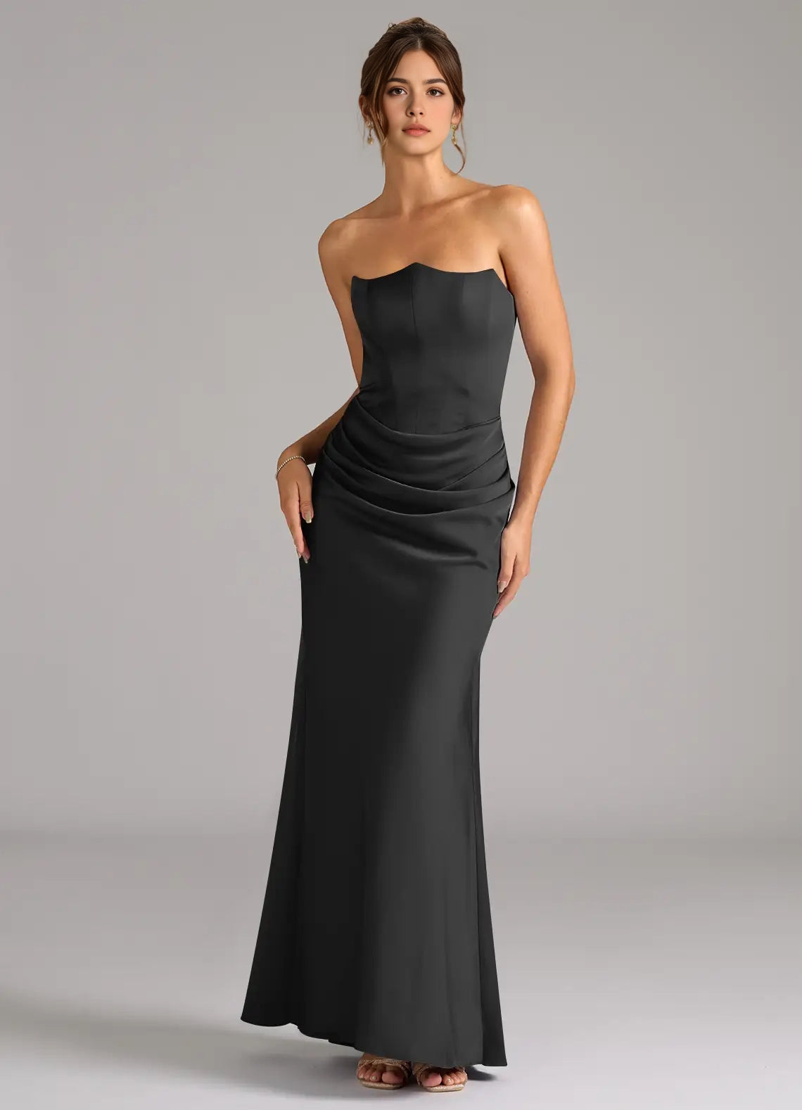 Rust Satin One-Shoulder Maxi Dress A-Line One Shoulder Metallic Satin Dress Bridesmaid Dresses