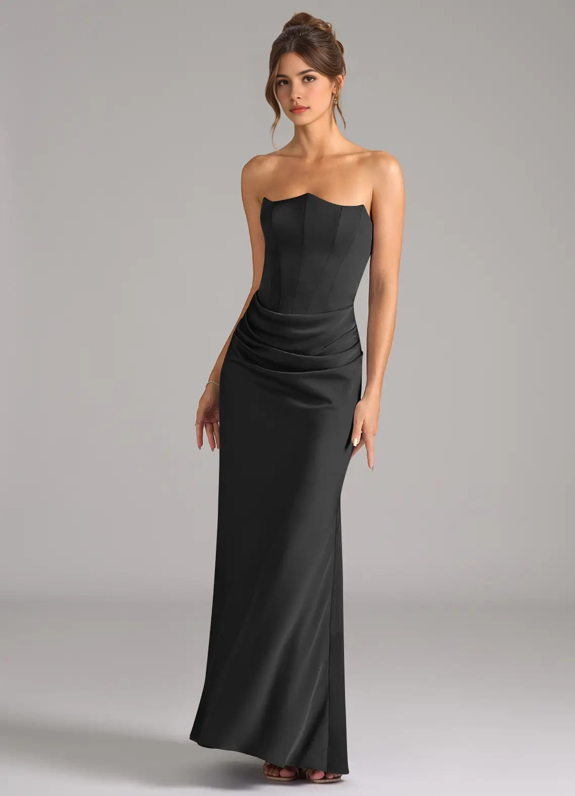 Rust Satin One-Shoulder Maxi Dress A-Line One Shoulder Metallic Satin Dress Bridesmaid Dresses
