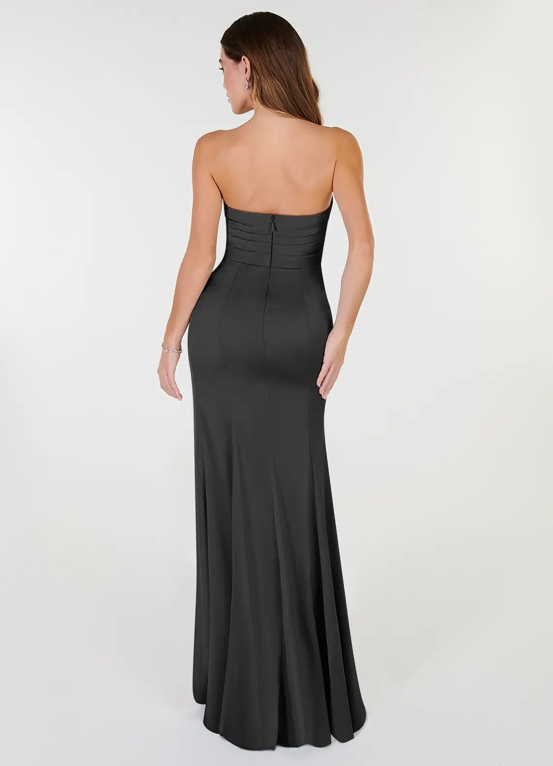 Black Strapless Sweetheart Neck Maxi Dress with Side Slit Sheath V-Neck Pleated Stretch Satin Convertible Dress Bridesmaid Dresses