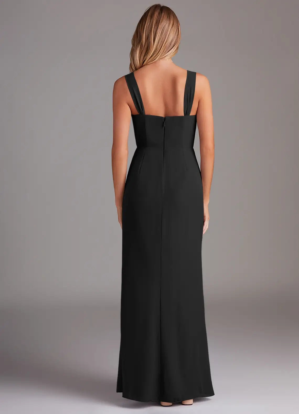 Black Sweetheart Neck Sleeveless Evening Gown Sheath Pleated Chiffon  Bridesmaid Dresses