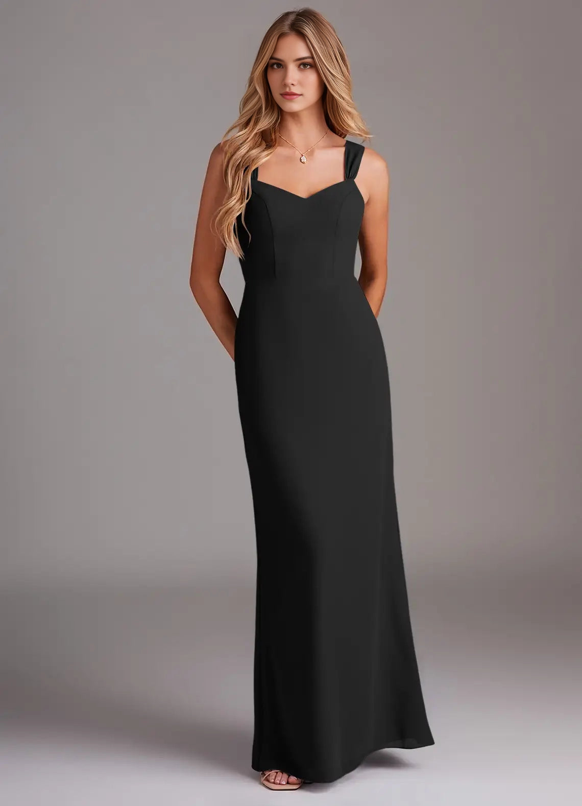 Black Sweetheart Neck Sleeveless Evening Gown Sheath Pleated Chiffon  Bridesmaid Dresses