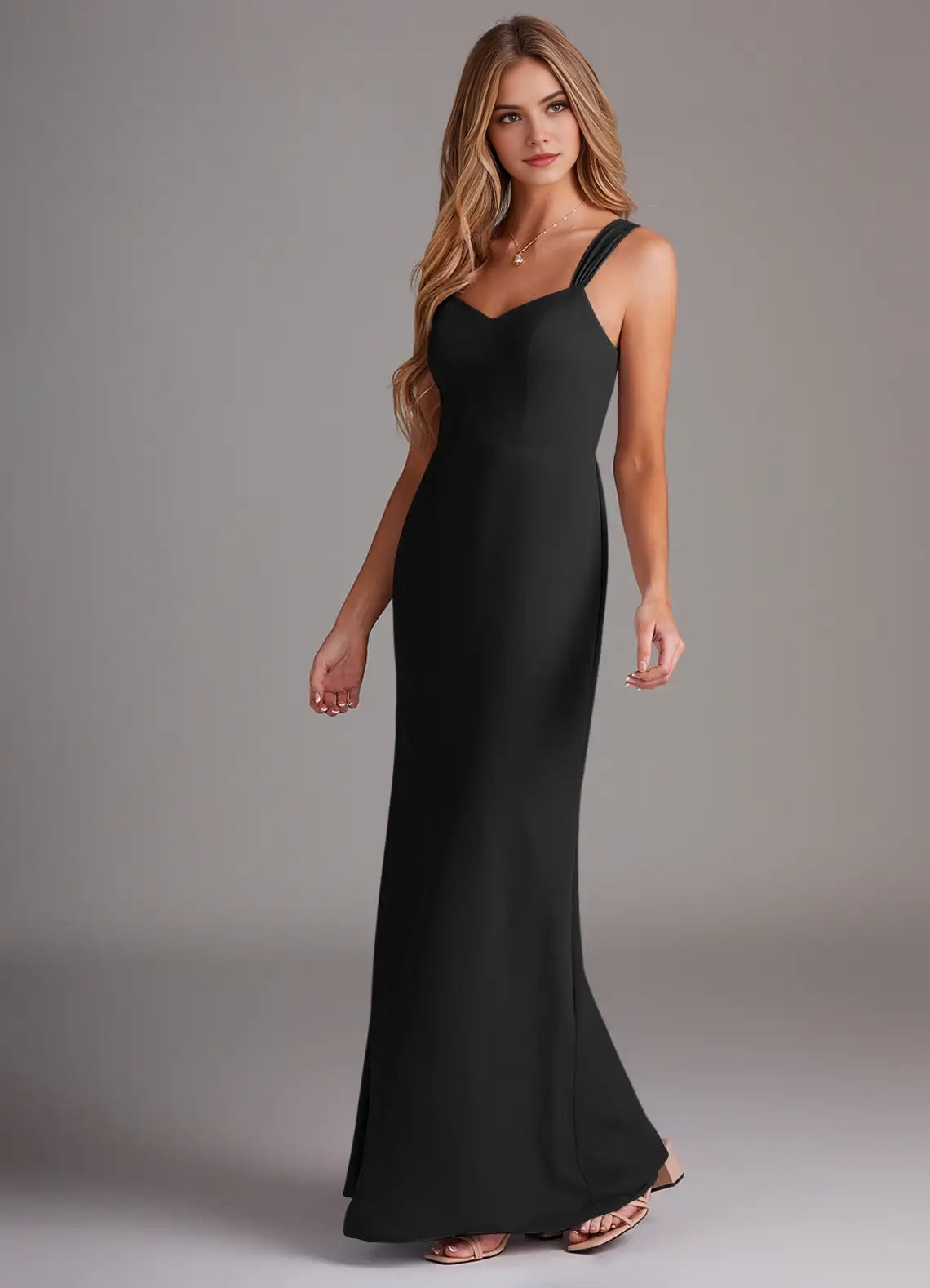 Black Sweetheart Neck Sleeveless Evening Gown Sheath Pleated Chiffon  Bridesmaid Dresses