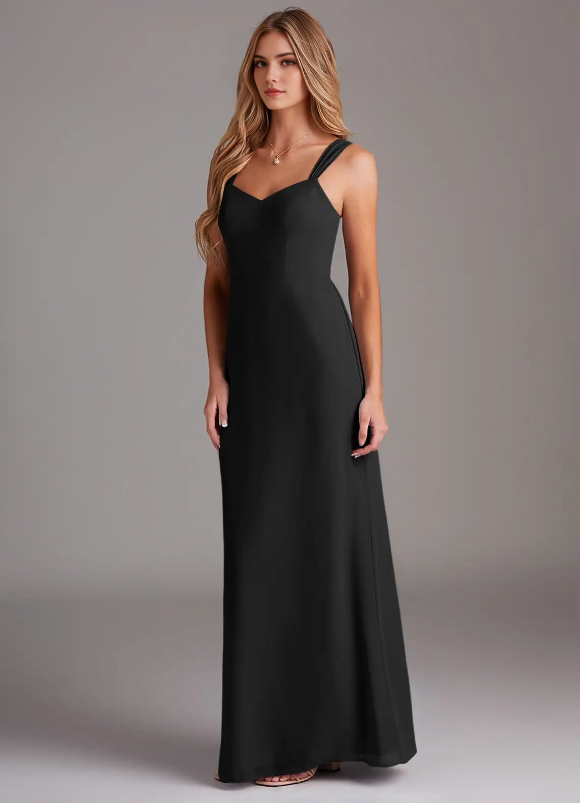 Black Sweetheart Neck Sleeveless Evening Gown Sheath Pleated Chiffon  Bridesmaid Dresses