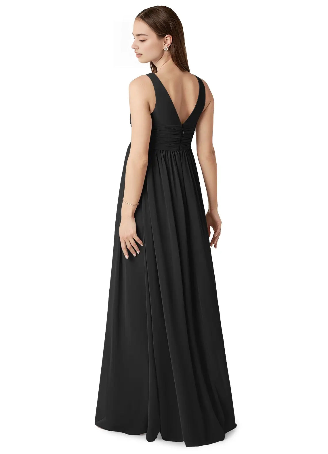 Black V-Neck Maternity Maxi Dress with Ruched Detail A-Line V-Neck Gathered Chiffon Floor-Length Dress black Bridesmaid Dresses