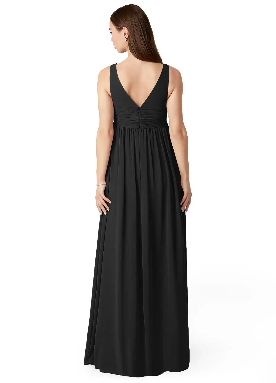 Black V-Neck Maternity Maxi Dress with Ruched Detail A-Line V-Neck Gathered Chiffon Floor-Length Dress black Bridesmaid Dresses