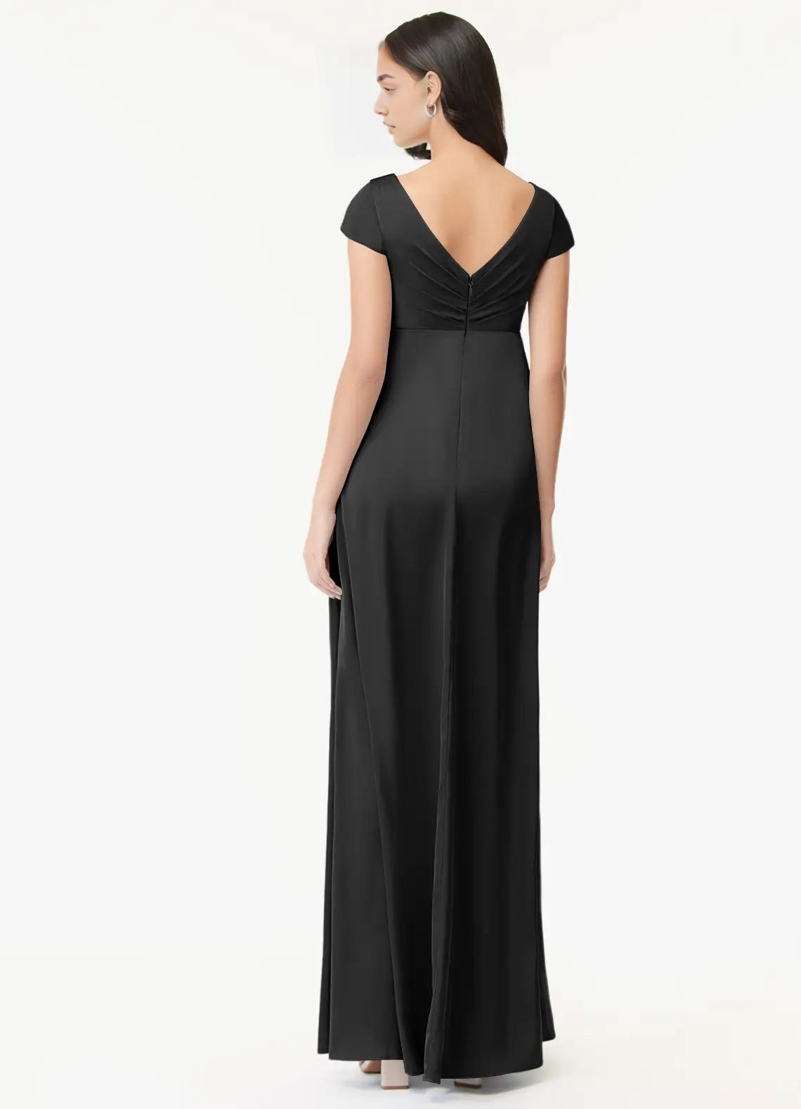 Black V-Neck Maternity Maxi Dress with Side Slit A-Line Pleated Stretch Satin Floor-Length Dress black Bridesmaid Dresses
