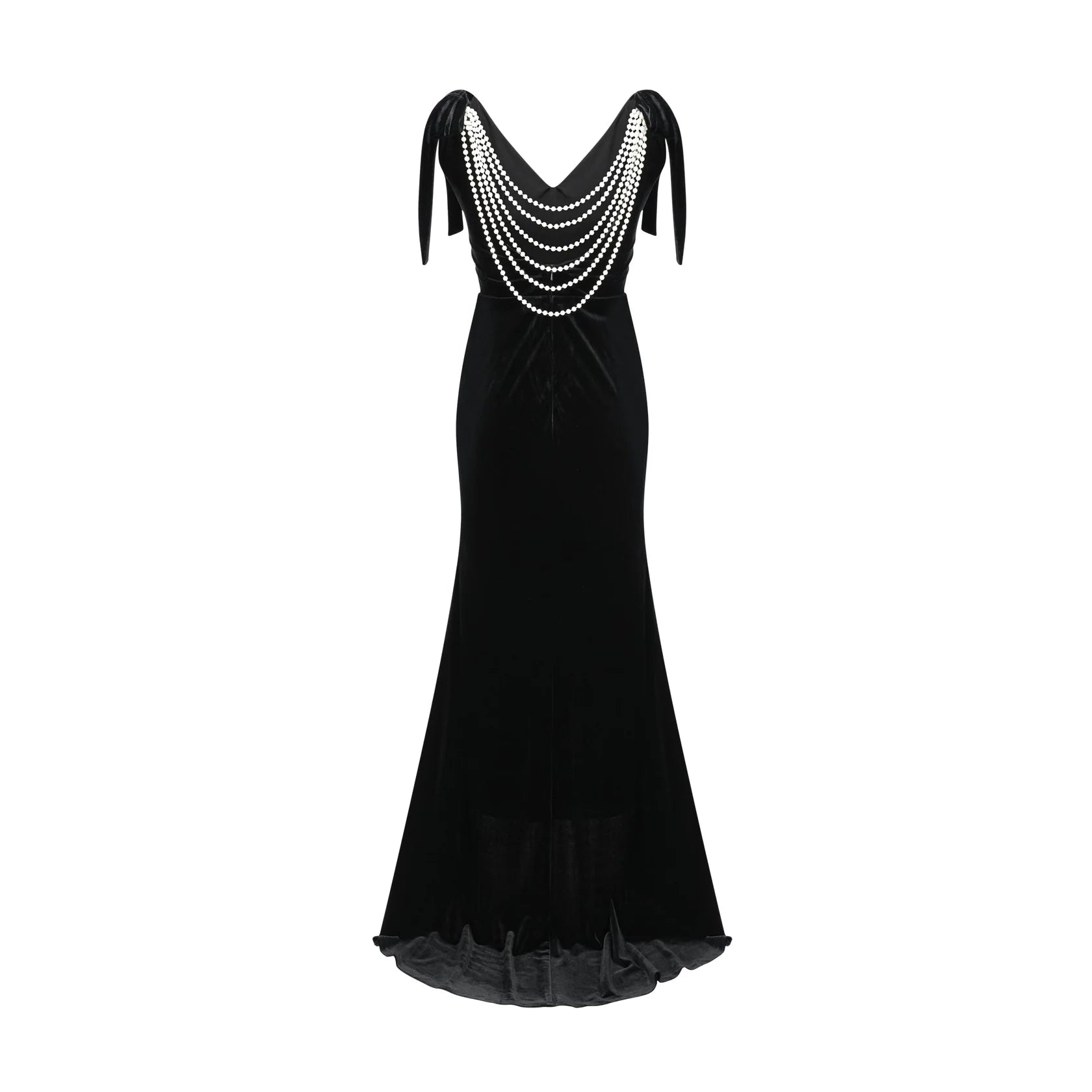 Black Velvet Maxi Dress with Pearl Back Detail Audrey embellished velvet open-back maxi dress Evening Dress
