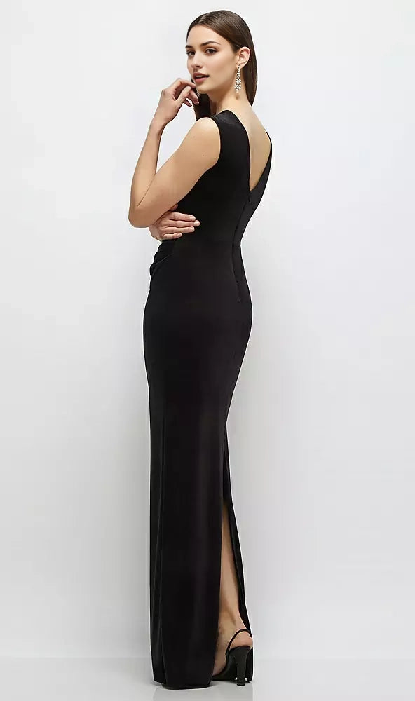 Black Velvet Ruched Sleeveless Maxi Dress Wrinkle Design Mother of the Bride Dresses