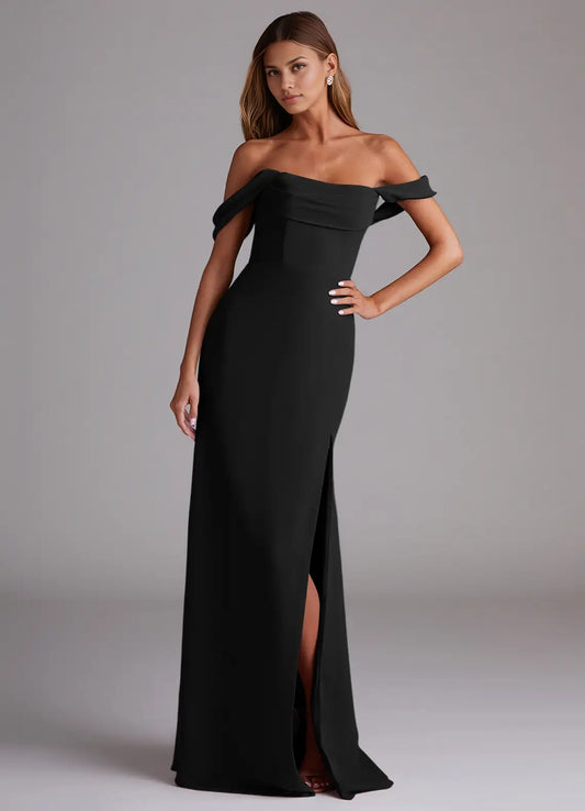 Black A-Line Off the Shoulder Chiffon Convertible Dress simple gentle atmospheric and unique desi Bring summer colors to enhance white ﻿