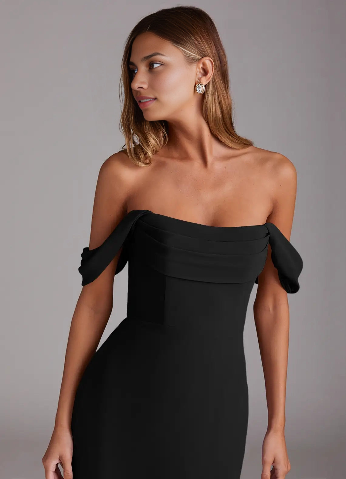 Black A-Line Off the Shoulder Chiffon Convertible Dress simple gentle atmospheric and unique desi Bring summer colors to enhance white ﻿