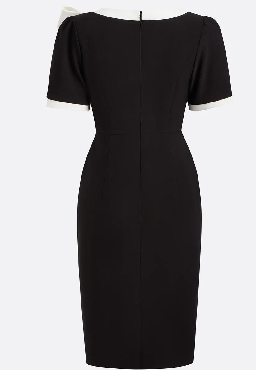 Black Bow Short Sleeve Sheath Midi Dress simple gentle atmospheric and unique desi Bring summer colors to enhance whiteness