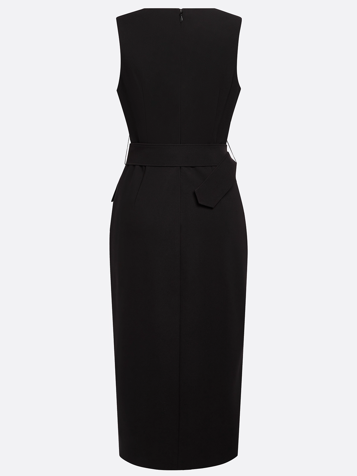Black Buckle Classic V Neck Sleeveless Sheath Midi Dress simple gentle atmospheric and unique desi Bring summer colors to enhance whiteness
