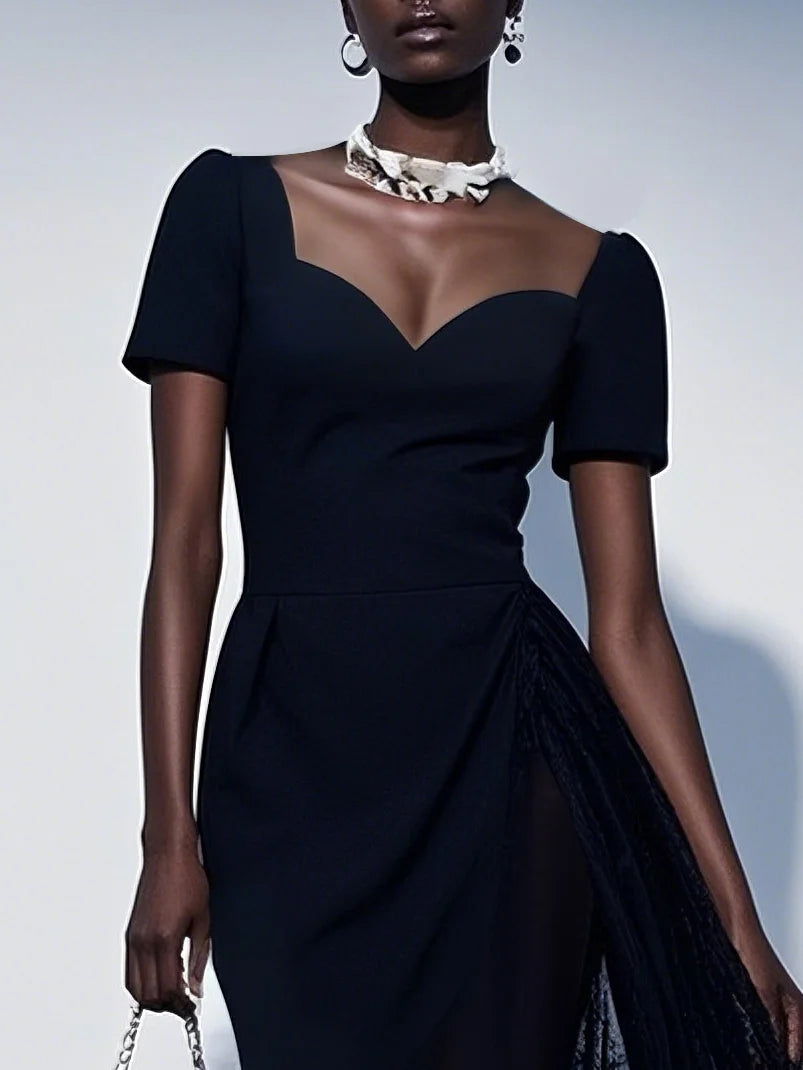 Black Lace Sweetheart Neckline Midi Sheath Dress simple gentle atmospheric and unique desi Bring summer colors to enhance whiteness ﻿