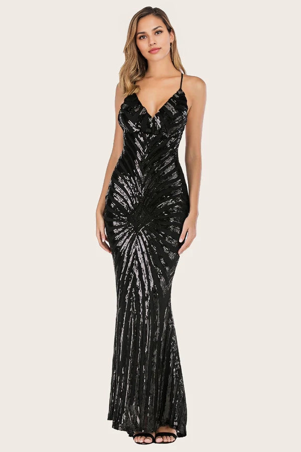 Black Mermaid Sequin Long Prom Dress simple gentle atmospheric and unique desi