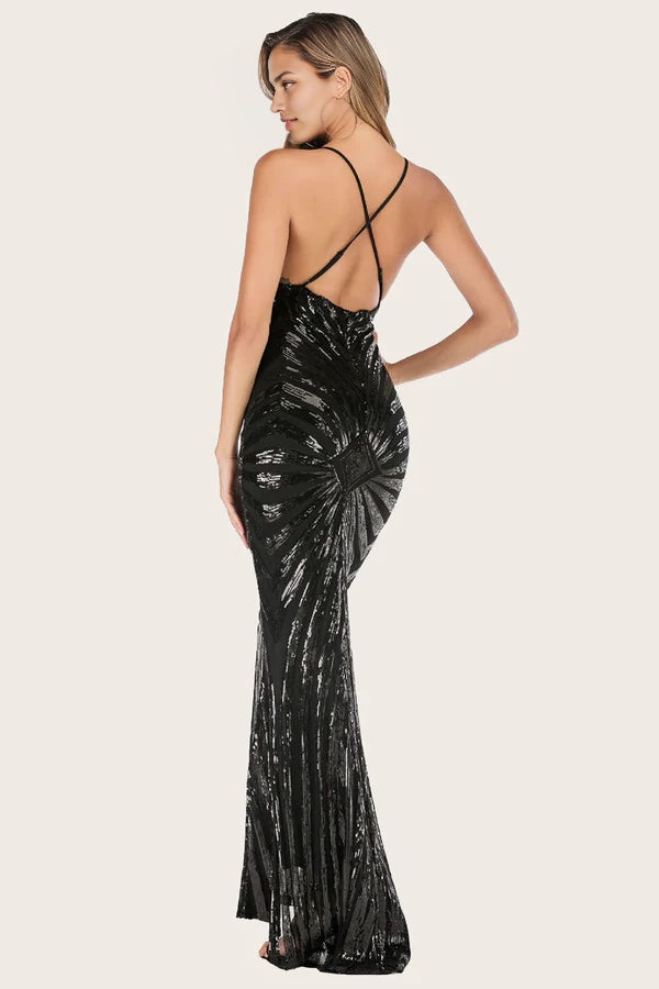 Black Mermaid Sequin Long Prom Dress simple gentle atmospheric and unique desi