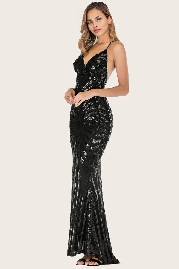 Black Mermaid Sequin Long Prom Dress simple gentle atmospheric and unique desi