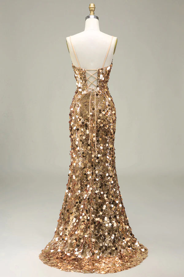 Black Mermaid SpaSparkly Golden Mermaid Sequin Prom Dress With Slit Simple gentle atmospheric and unique desig