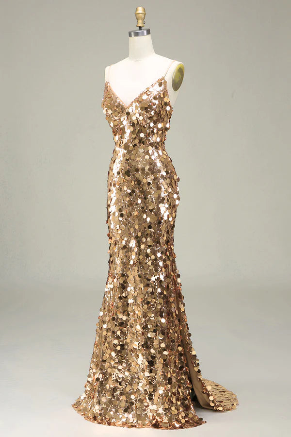 Black Mermaid SpaSparkly Golden Mermaid Sequin Prom Dress With Slit Simple gentle atmospheric and unique desig