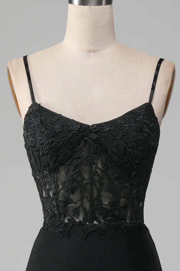 Black Mermaid Spaghetti Straps Corset Prom Dress With Appliques Simple gentle atmospheric and unique desig