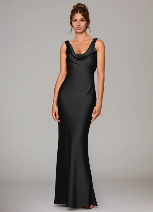 Black Mermaid Stretch Satin Dress simple gentle atmospheric and unique desi Bring summer colors to enhance white ﻿