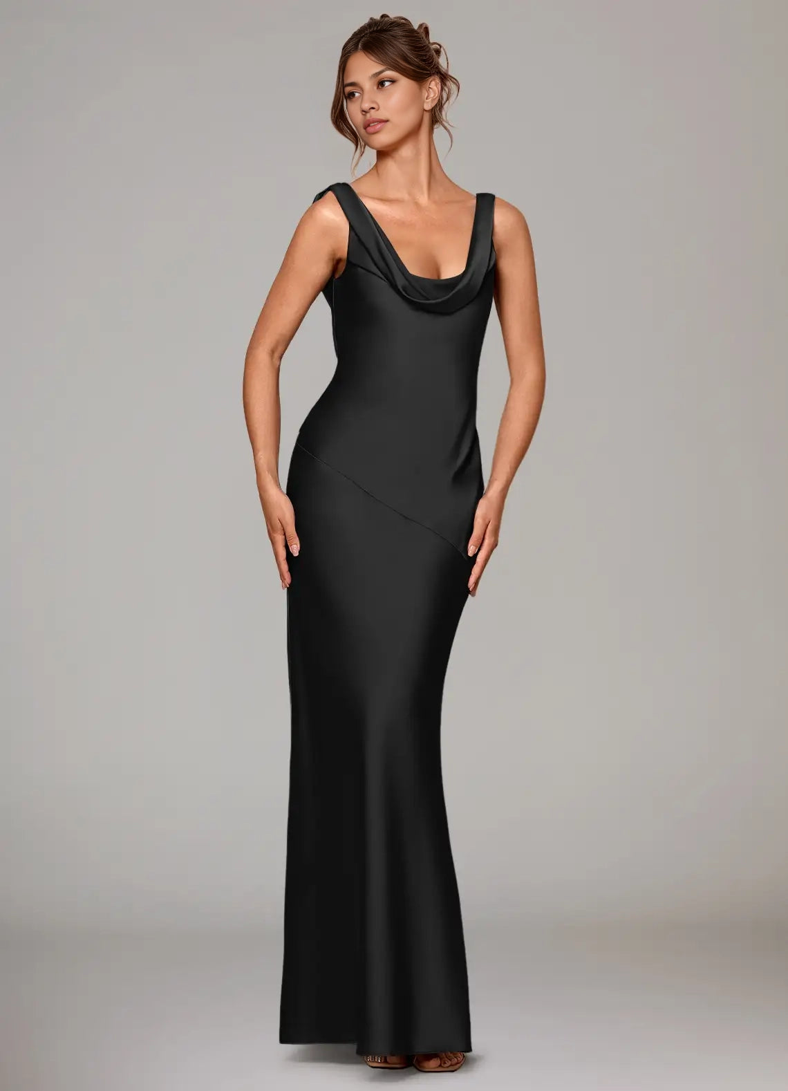 Black Mermaid Stretch Satin Dress simple gentle atmospheric and unique desi Bring summer colors to enhance white ﻿