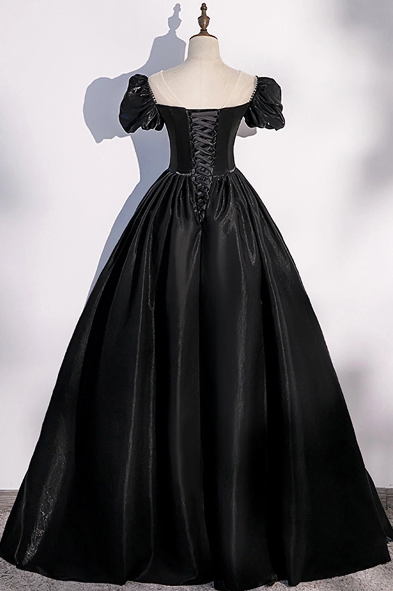 Black Satin Long Prom Dress Black A-Line Short Sleeve Evening Dress simple gentle atmospheric and unique desi Bring summer colors to enhance whitenes