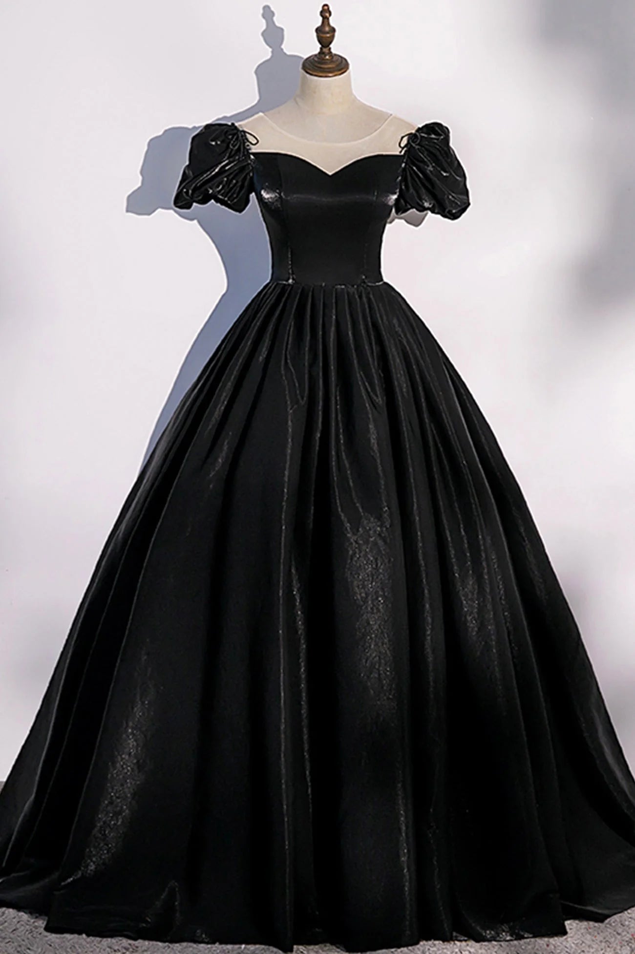 Black Satin Long Prom Dress Black A-Line Short Sleeve Evening Dress simple gentle atmospheric and unique desi Bring summer colors to enhance whitenes