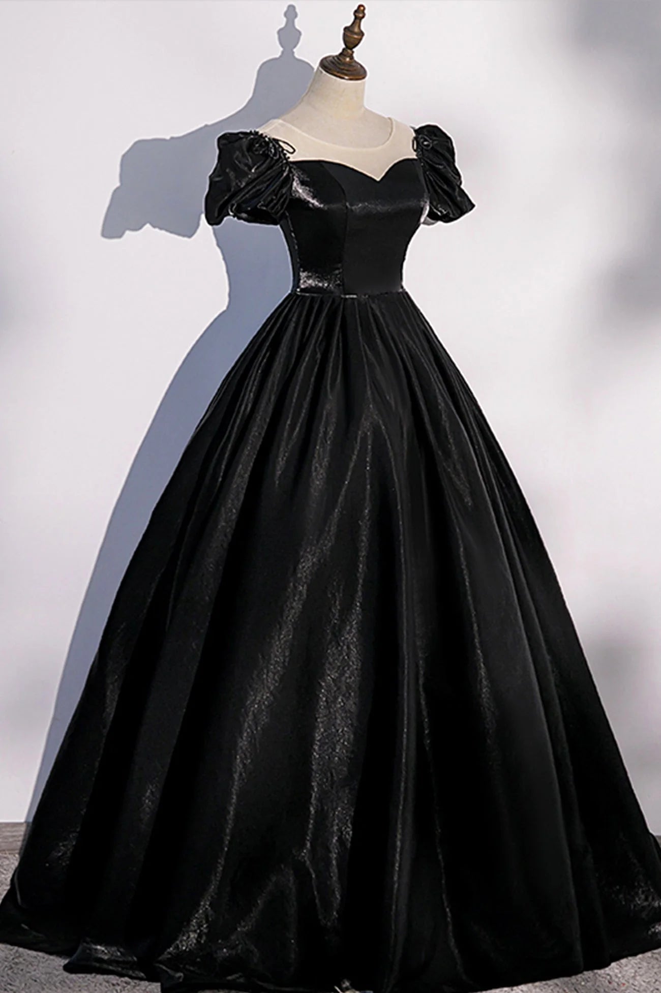 Black Satin Long Prom Dress Black A-Line Short Sleeve Evening Dress simple gentle atmospheric and unique desi Bring summer colors to enhance whitenes